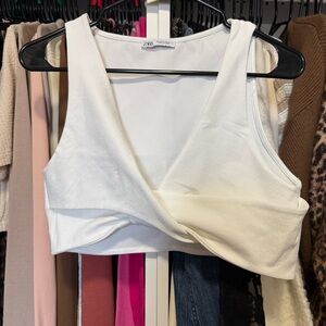Zara White Twist Front Crop Top | Minimal Chic | Size L